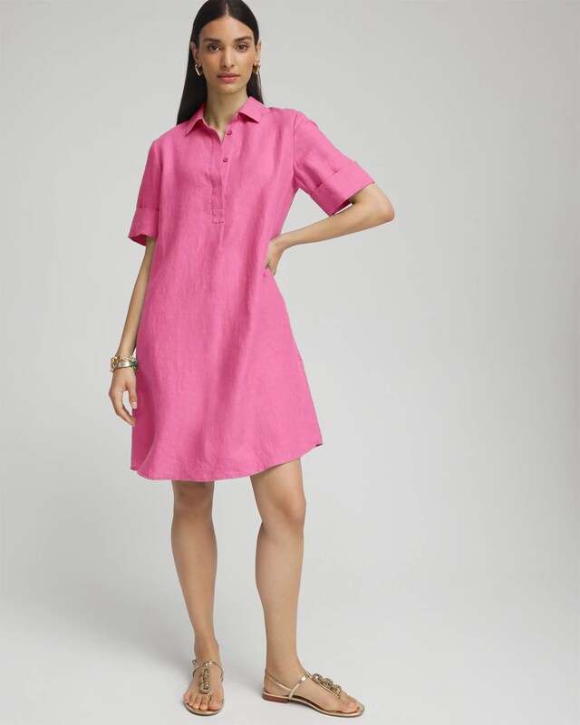 Linen Popover Shirt Dress - image 1